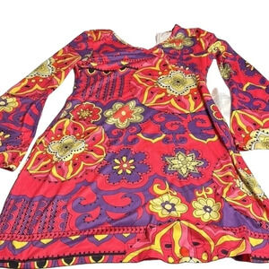 Fit& flare Dress ,M. disco,artsy,floral,Bell sleeve,60’s vibe ,colorful ,cosplay